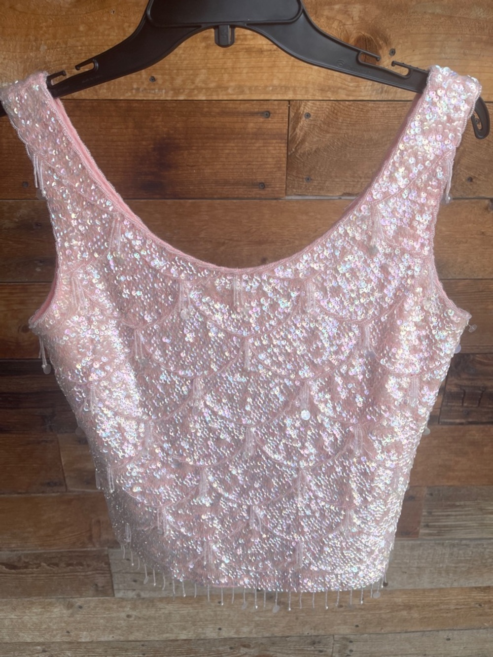 Vintage Wool Pink Sequin Beaded Tank Top